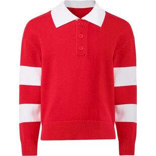 本来BENLAI男女童新年翻领撞色针织衫上衣2026春季新款BTT960005