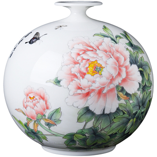 东方泥土庄晓明《花开富贵》德化白瓷牡丹花瓶摆件客厅桌面装饰礼