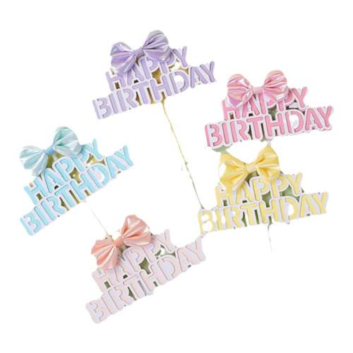 ins风烘焙蛋糕装饰春日亮片蝴蝶结彩虹HB插牌小清新粉嫩生日插件