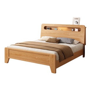 全实木床现代简约主卧双人床1.8米家用储物床出租房1.5米单人床架