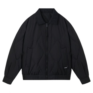 菱形格拼接保暖休闲羽绒服男士2025冬季新款宽松大码百搭短款外套