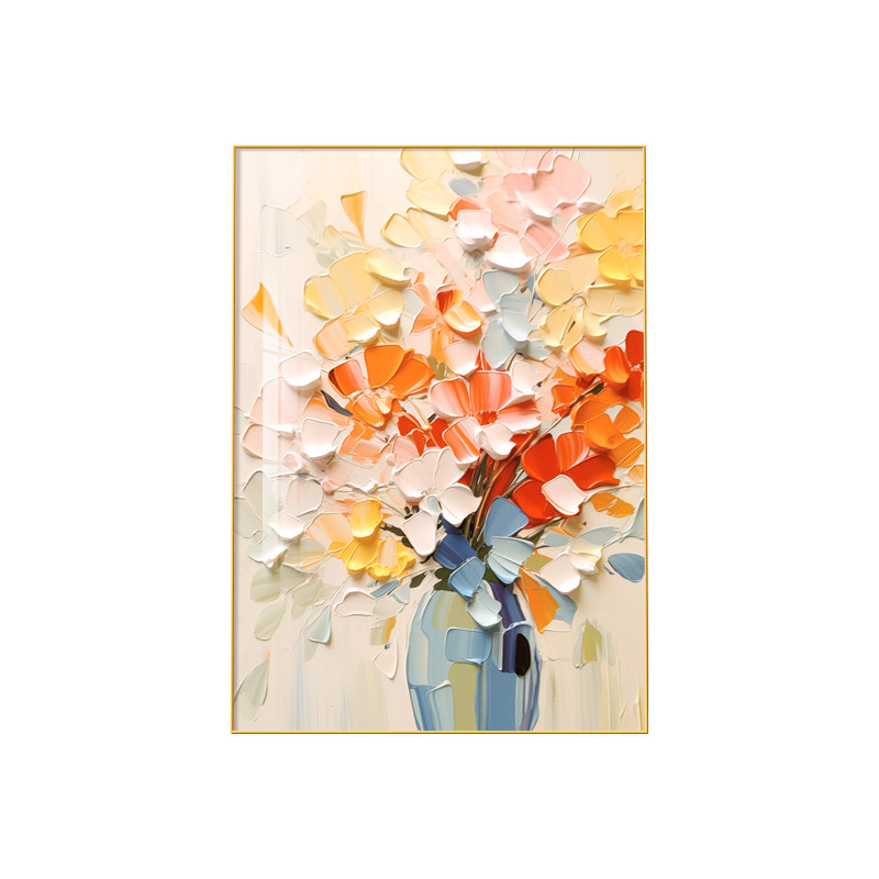 奶油风抽象花卉桌面摆画大芬村油画肌理感客厅装饰画彩绘餐厅挂画