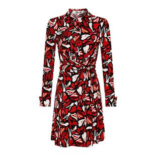 DVF 红色POLO领长袖短款桑蚕丝混纺裹身连衣裙DW4Q007