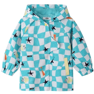 安奈儿男童装中长款连帽风衣外套春秋季款幼小童格子宝宝上衣