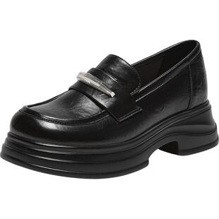 百思图2026春季商场新款英伦厚底乐福鞋小皮鞋女深口单鞋W1031AA6