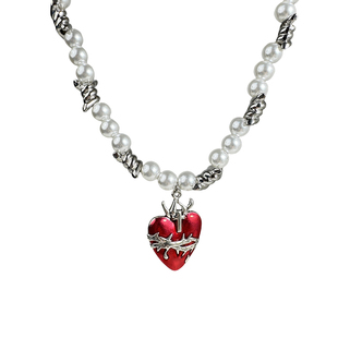 爱心珍珠吊坠项链女甜酷辣妹y2k锁骨链串珠设计颈链亚比配饰