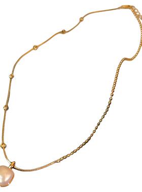 金色豆豆珍珠串珠吊坠项链高级感