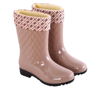 时尚女士雨鞋中筒保暖暖雨鞋套加绒雨靴防滑女式水鞋高筒加棉胶鞋