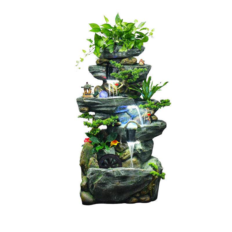 新中式入户高山流水瀑布摆件循环装饰摆件