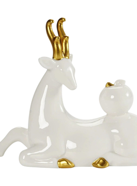 陶瓷小鹿摆件一路平安家居造景