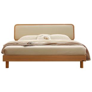 全友家居原木风1.5m单人软包床2025新款主卧室实木脚1米8双人床