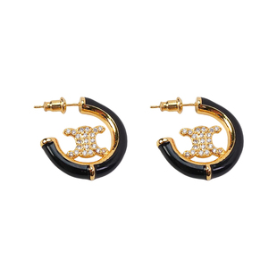 圆形满钻凯旋门耳钉2025新款爆款高级感珐琅圆圈耳钉轻奢法式耳饰