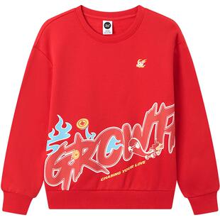 361°童装男童加绒保暖套头卫衣2026春季年装红色暖热绒马年上衣