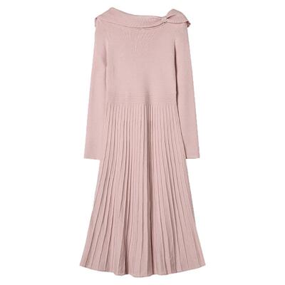 压褶毛衣中长连衣裙女