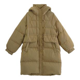 SANI90白鸭绒2026秋季保暖抽绳调节时尚休闲百搭中长连帽羽绒服女