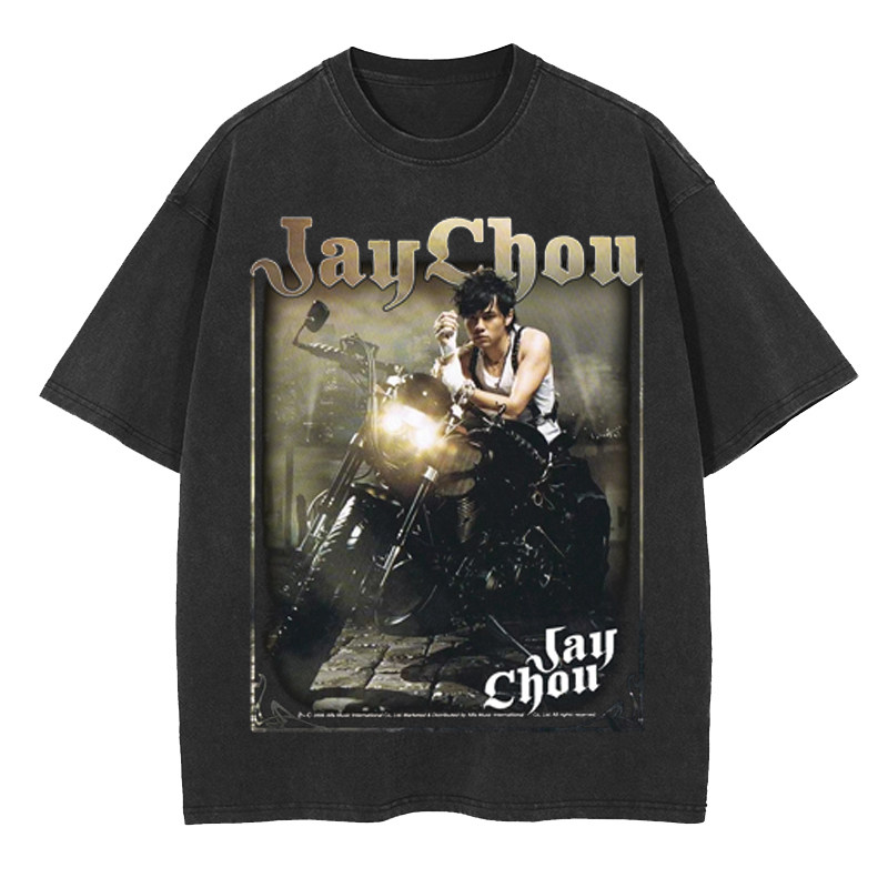 周杰伦演唱会JAY武汉上海原创嘻哈rapper复古重磅宽松水洗纯棉T恤