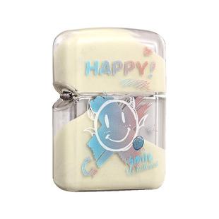 zippo打火机夜光流沙笑脸限定礼盒创意亚克力外壳送男友抖音同款