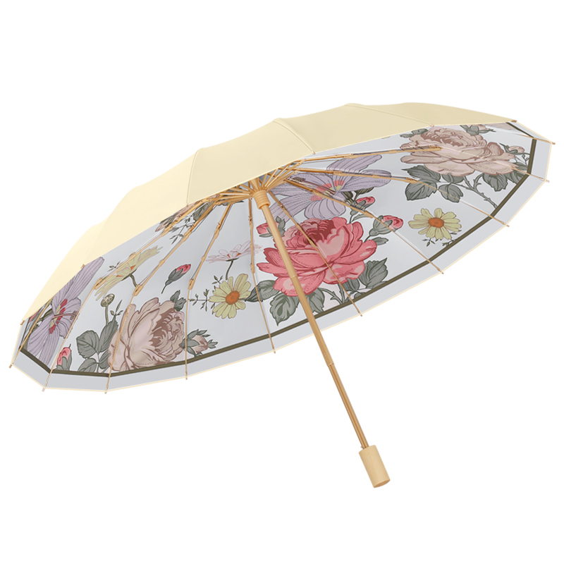 彩胶16骨太阳伞女折叠大号抗风雨伞晴雨两用超强防晒防紫外线遮阳