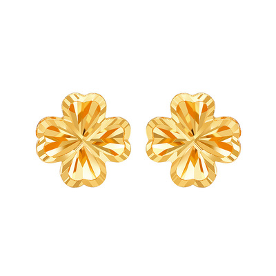 明牌珠宝5G黄金四叶草耳钉 足金车花工艺幸运草耳饰送礼物AFH0318