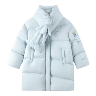【高充绒】冬季披肩中长款羽绒服90白鸭绒中大童可拆卸围巾面包服