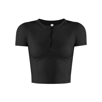 夏季半拉链运动短袖修身健身服