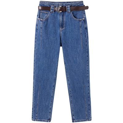 太平鸟女装冬季高腰旧微弹直筒哈伦牛仔裤A1HAE4272