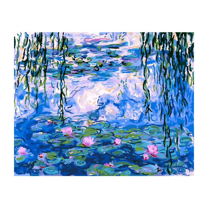 手工手绘画莫奈名画睡莲池
