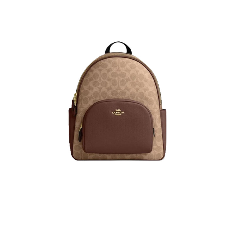 【自营】COACH/蔻驰女士 Court 27 双C老花拉链开合牛皮革双肩包