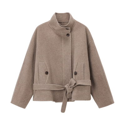 PRE PREWORKS25冬智感羊毛山羊绒双面呢立领短款廓形大衣外套女