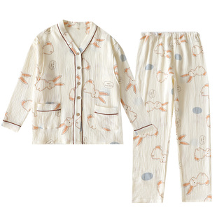 孕妇睡衣女春夏天产妇纯棉纱布坐月子服薄款产后哺乳家居服喂奶衣