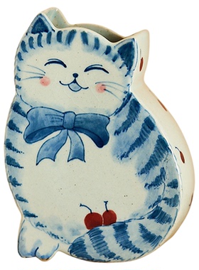 陶美集复古手绘可爱猫咪花瓶小众