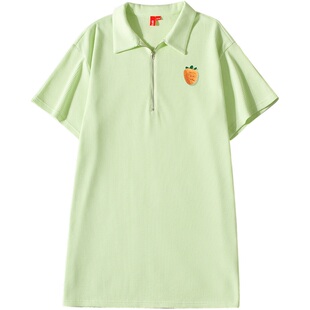 【49/件】EPTISON连衣裙女夏季潮流POLO领纯色简约清新休闲裙子
