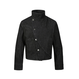 YGAN年少不知不规则击剑服复古原牛色短款牛仔外套小众立领夹克