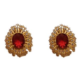 轻奢满钻微镶红色锆石夸张欧美气质水滴大耳钉港风氛围感宝石耳环