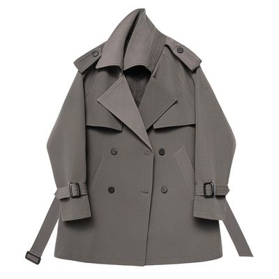 英伦复古双排扣短款风衣系腰带