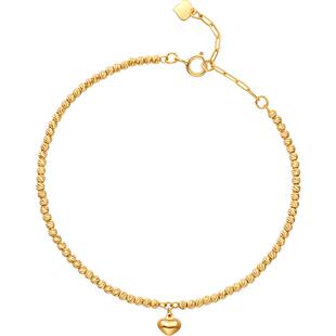 【情人节礼物】FENS珠宝 18K金手链女珠珠链立体爱心吊坠手饰叠戴