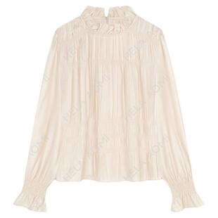 邱莹莹 HELAAOMI “水光衬衫”层次感缩褶绣气质立领花边衬衫