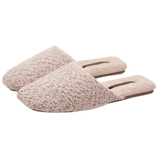 秋冬极简风高级感温暖亲肤圈圈绒情侣棉拖鞋女室内防滑牛筋底居家