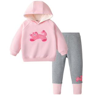 MQDmini女童套装2025新款冬季加绒连帽卫衣打底裤儿童休闲两件套