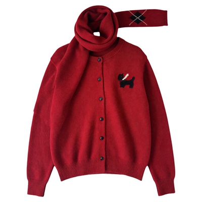 糖安妮【圣诞套组】2025冬季新品新年红色毛衣外套配围巾女气质款