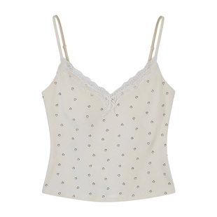 蕾丝花边V领吊带背心女带罩杯碎花波点修身显瘦内搭外穿BM风打底