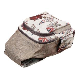 民族风大象图案帆布双肩包女编织绳带旅游背包通勤包