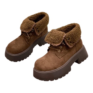 增高厚底翻毛边马丁靴女2025年冬季新款棉鞋时尚休闲百搭显瘦短靴