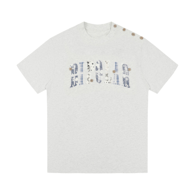 BIPOLAR纽扣蓝拼格纹T恤女夏