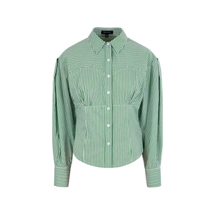 MARYLING玛俪琳春季新品绿白条纹棉布衬衫上衣A1EBW20360