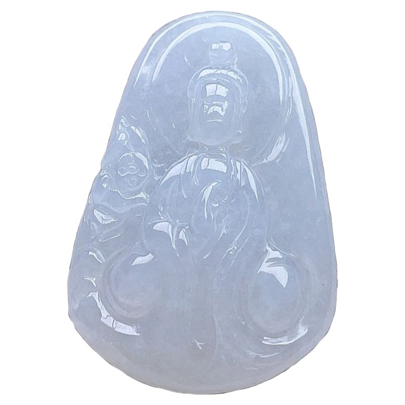 天然翡翠莲花无相佛吊坠乳白意境