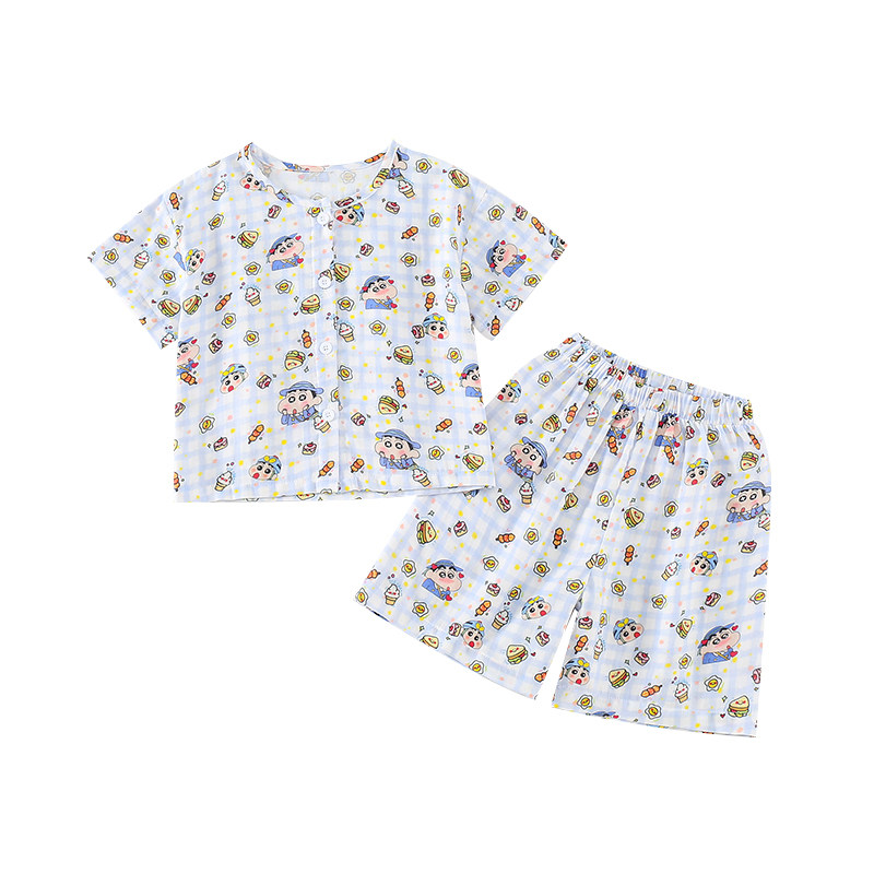 男童夏季纯棉纱布卡通家居服套装