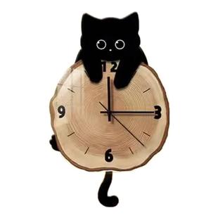 现代简约猫咪挂钟2026新款电视背景墙创意时钟高级感静音钟表摆钟