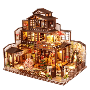 模型屋diy小屋阁楼别墅古都望月小房子diy手工拼装日式古建筑木质
