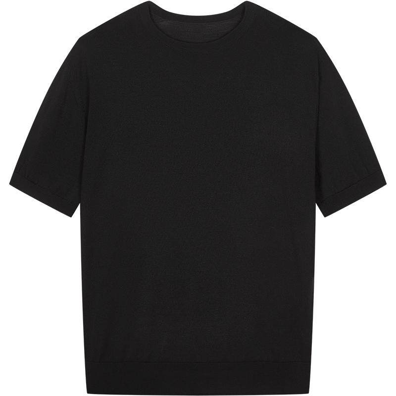 [黑支线]速写男装早春新款短袖修身针织衫绵羊毛柔软舒适通勤